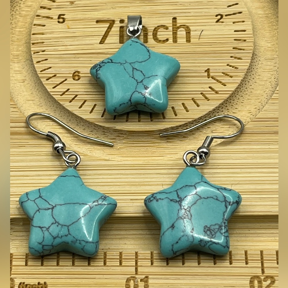 Star Stone Turquoise Earrings Pendant Set